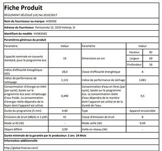 Lave-vaisselle encastrable Hisense HV663A65 – Image 12